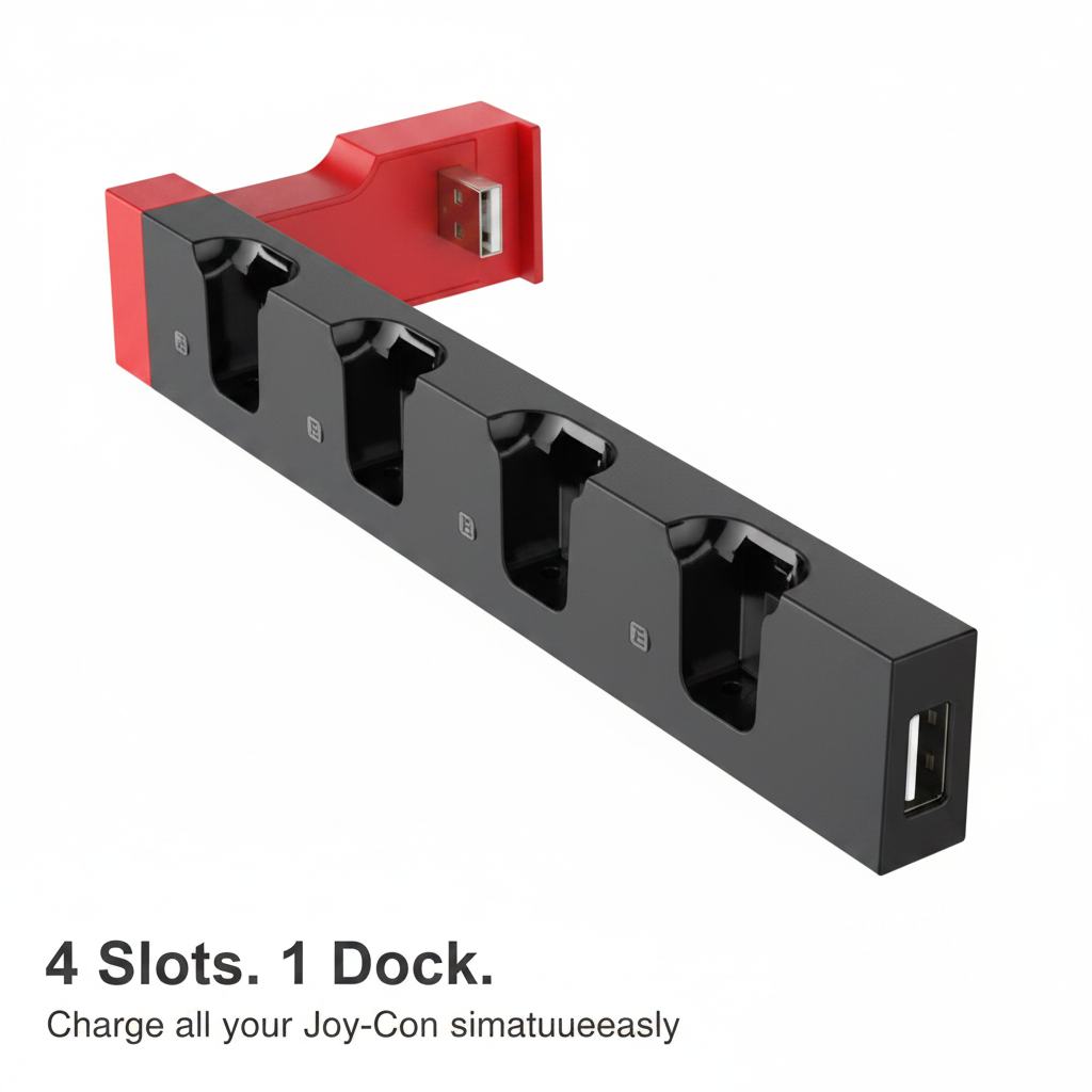 4 Slots. 1 Dock. - Charge all your Joy-Con simultaneously